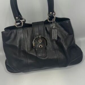 Coach Black Leather Shoulder Bag with Buckle